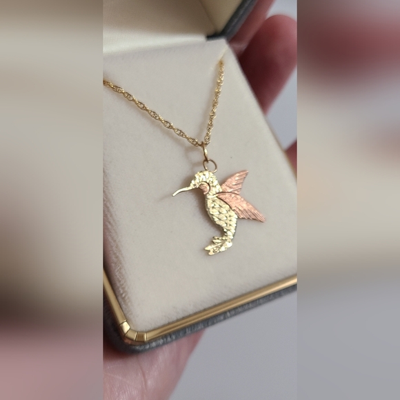 Vintage 10k gold hummingbird necklace C.CO black hills gold yellow rose gold vtg - Picture 11 of 16